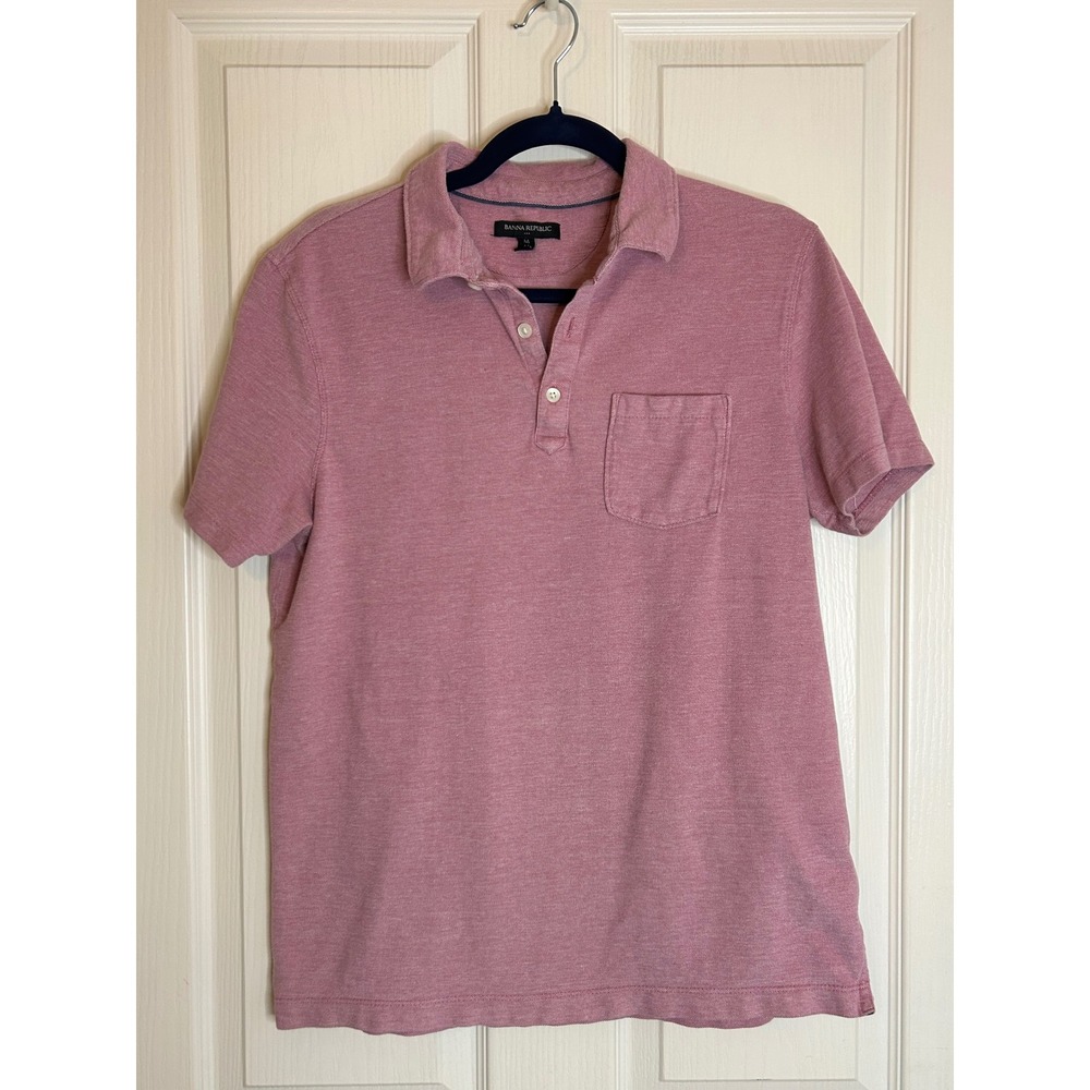 Banana Republic Mens Rose Pink Heathered Cotton Short Sleeve Pocket Polo Shirt M